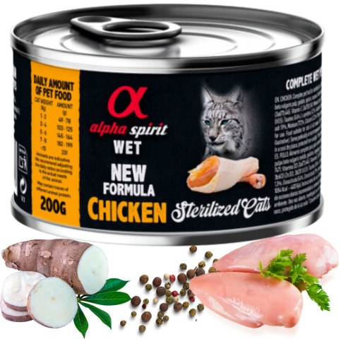 KARMA MOKRA DLA KOTA Z KURCZAKIEM ALPHA SPIRIT STERYLIZOWANE CHICKEN 200G