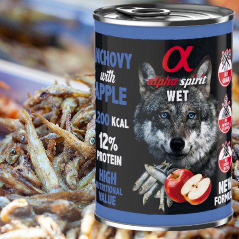 MOKRA KARMA DLA PSA ALPHA SPIRIT ANCHOIS Z JABŁKIEM 400G BEZZBOŻOWA MOKRA KARMA DLA PSA ALPHA SPIRIT ANCHOIS Z JABŁKIEM 400G BEZZBOŻOWA