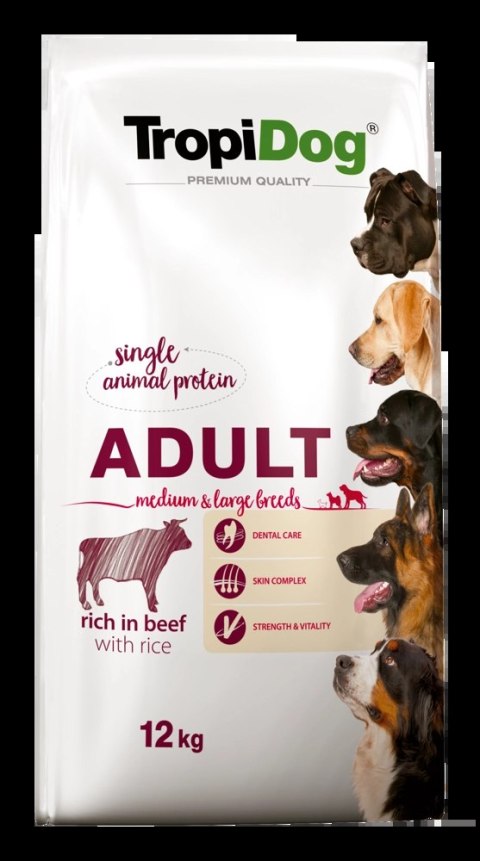 Tropidog Premium Adult Medium & Large Breed Wołowina Z Ryżem 12kg Tropidog Premium Adult Medium & Large Breed Wołowina Z Ryżem 12kg