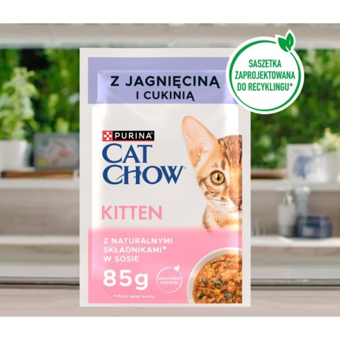 CAT CHOW Kitten Mokra karma dla kociąt z jagnięciną i cukinią w sosie 85 g CAT CHOW Kitten Mokra karma dla kociąt z jagnięciną i cukinią w sosie 85 g