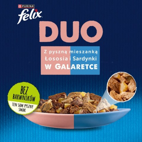 FELIX Duo Karma dla kotów z mieszanką łososia i sardynki w galaretce 85 g FELIX Duo Karma dla kotów z mieszanką łososia i sardynki w galaretce 85 g