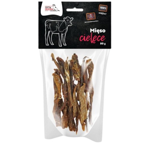 SYTA MICHA Suszone mięso cielęce 80g Naturalny przysmak dla psa SYTA MICHA Suszone mięso cielęce 80g Naturalny przysmak dla psa