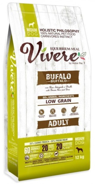 Vivere Dog Medium Adult Buffalo 12kg Karma Monobiałkowa z Bawołem