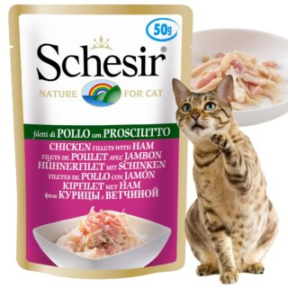 KARMA MOKRA DLA KOTA Schesir saszetka 50g Filety z kurczaka z szynką WŁOSKA