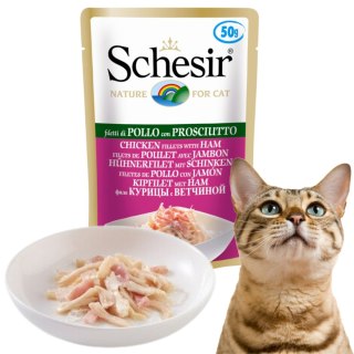 KARMA MOKRA DLA KOTA Schesir saszetka 50g Filety z kurczaka z szynką WŁOSKA