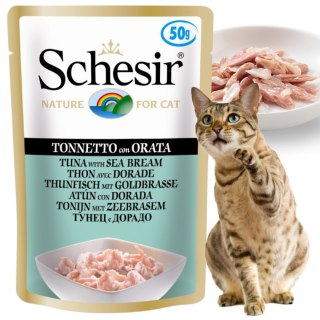 KARMA MOKRA DLA KOTA Schesir saszetka 50g Tuńczyk z doradą WŁOSKA PREMIUM