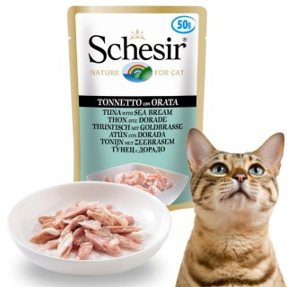KARMA MOKRA DLA KOTA Schesir saszetka 50g Tuńczyk z doradą WŁOSKA PREMIUM