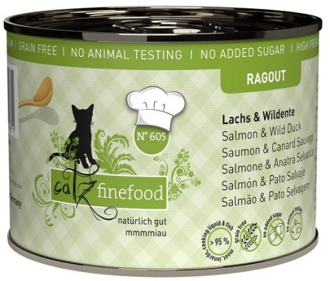 Catz Finefood Ragout N.605 Łosoś i Dzika Kaczka puszka 190g Catz Finefood Ragout N.605 Łosoś i Dzika Kaczka puszka 190g