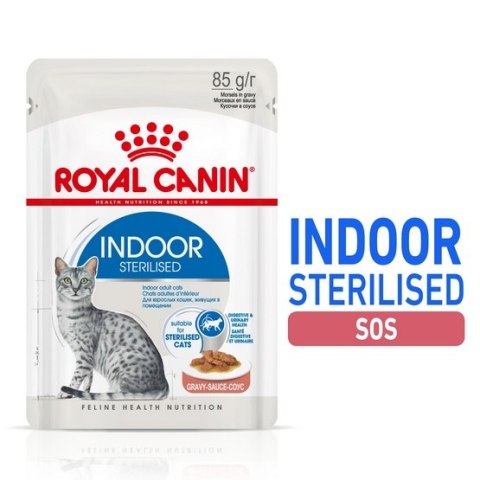 Royal Canin Indoor Sterilised sos karma mokra dla kotów dorosłych sterylizowanych, przebywających w domu saszetka 85g Royal Canin Indoor Sterilised sos karma mokra dla kotów dorosłych sterylizowanych, przebywających w domu saszetka 85g