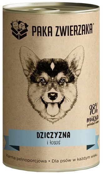 Paka Zwierzaka Dziczyzna i łosoś puszka 400g Paka Zwierzaka Dziczyzna i łosoś puszka 400g
